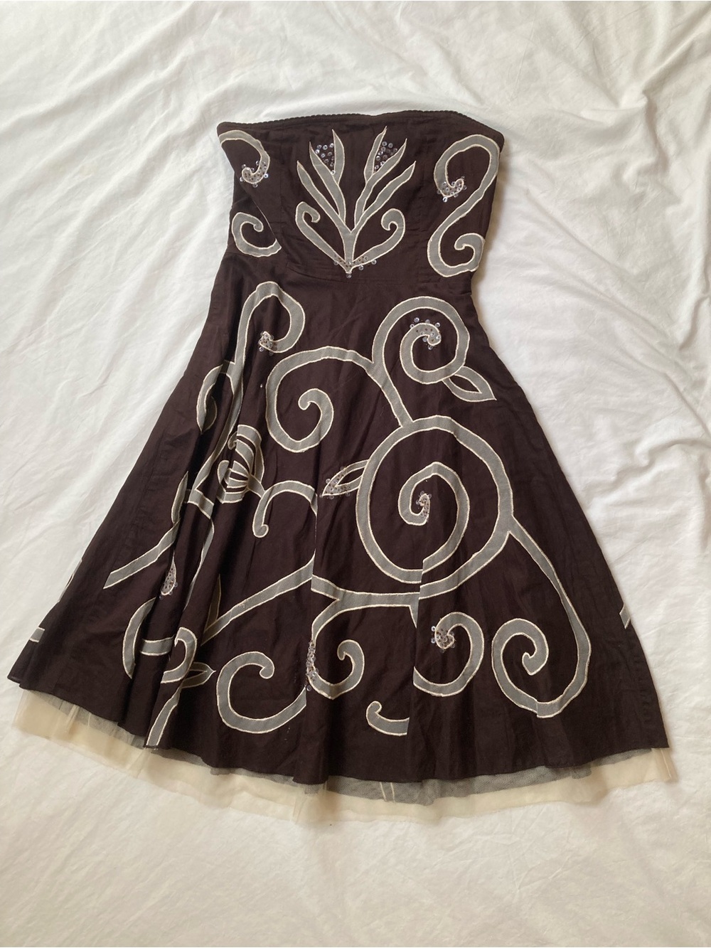 GUESS Jeans Bitter Chocolate Strapless Dress with Tulle